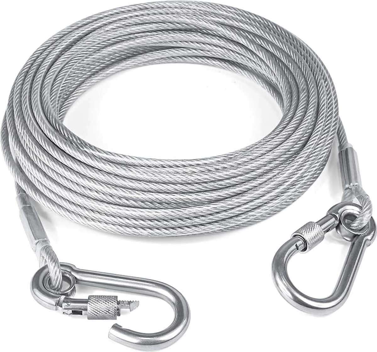 Dog leash cable - 5mm * 3m - stainless steel - silver - dog chains - with double fastening stainless steel buckle - camping accessories - dog game ground stake