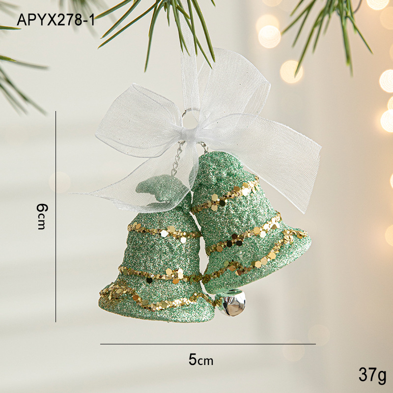 Green Glitter Christmas Bell Ornaments with White Bow - Hanging Holiday Decoration 5 pieces โ image 2