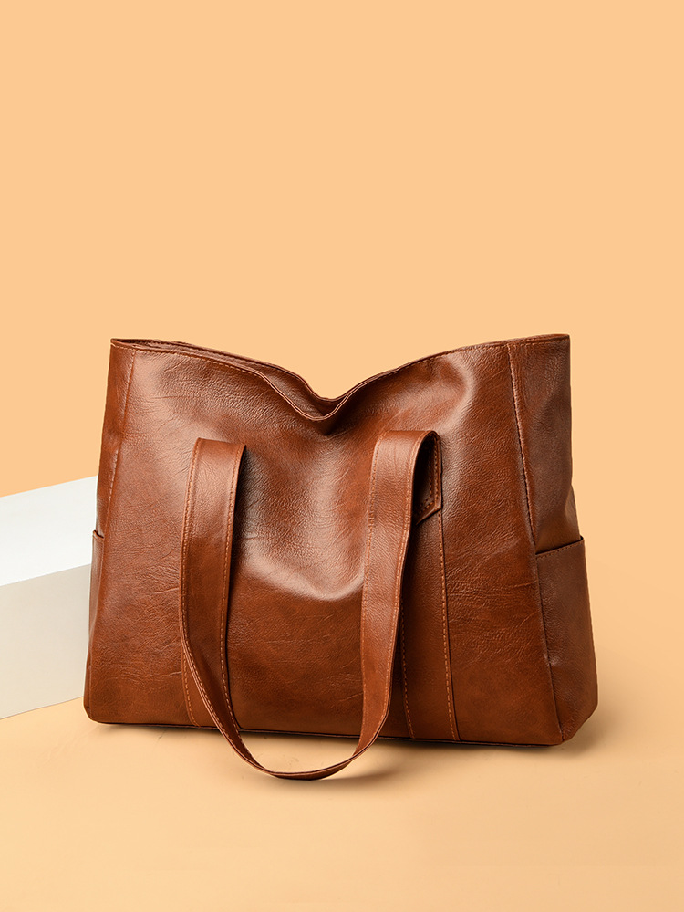 Large bag Women's 2025 Autumn New Style, simple and versatile handbag, large capacity single-shoulder bag, tote crossbody (brown) — image 3