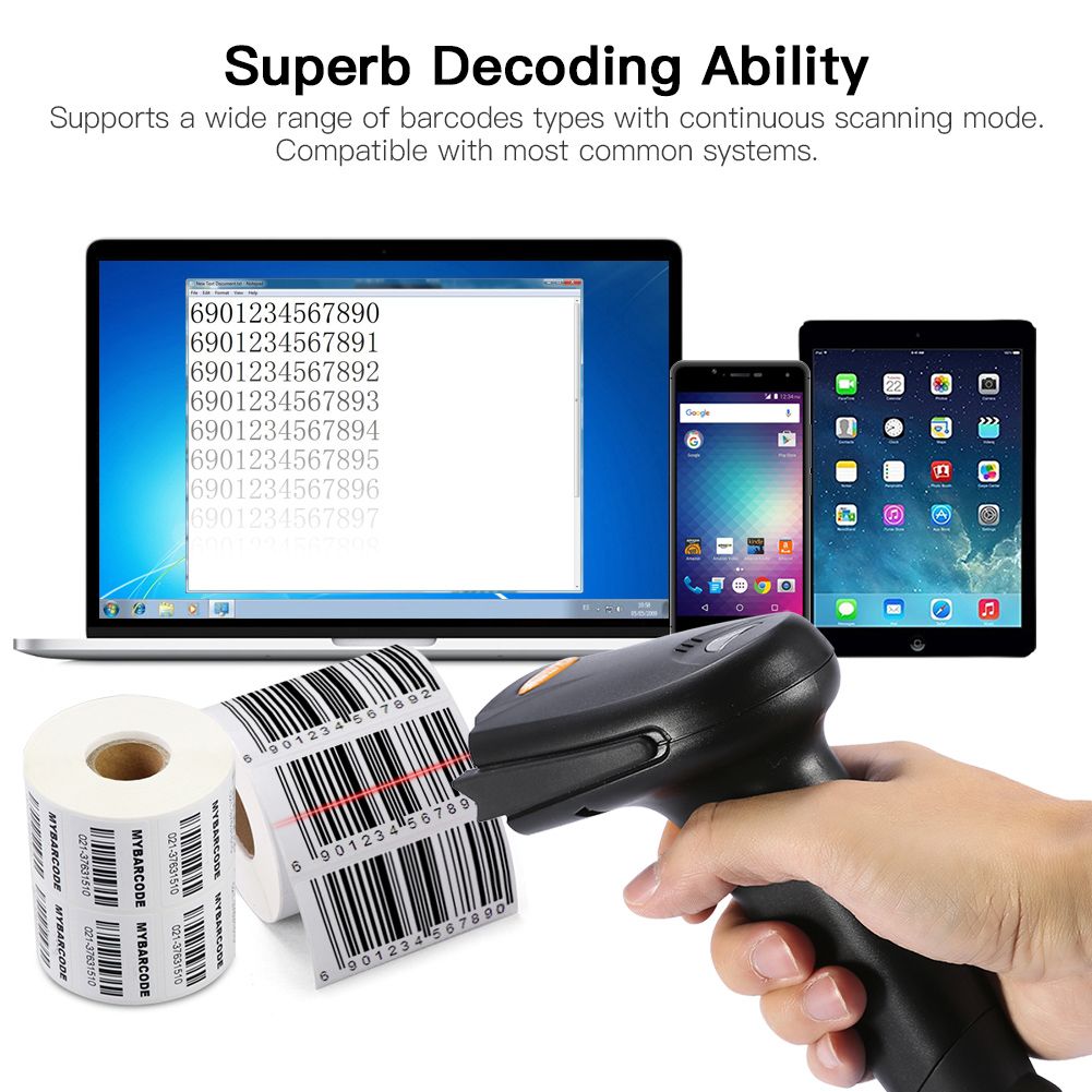 Wireless Barcode Reader Handheld Laser Barcode Reader Both Bluetooth / USB compatible Laser Sca โ image 4