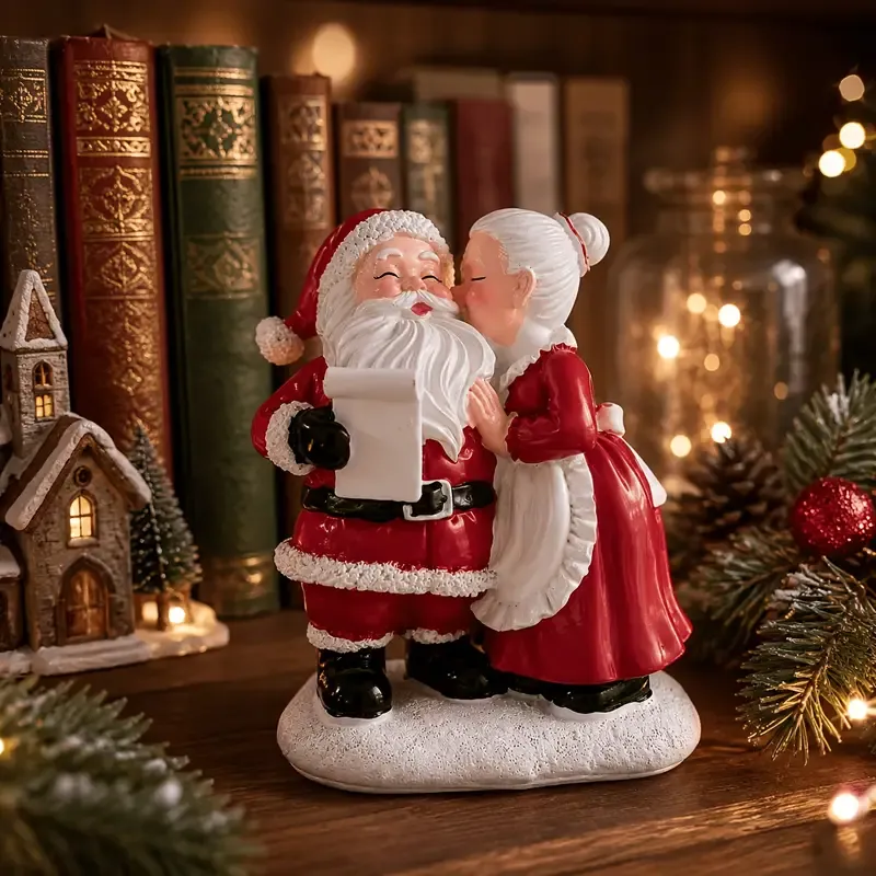 1pc Santa and Mrs. Claus Kissing Resin Figurine, Sweet Couple Christmas Desktop Decoration, Home Bedroom Desk Cute Collec — image 2