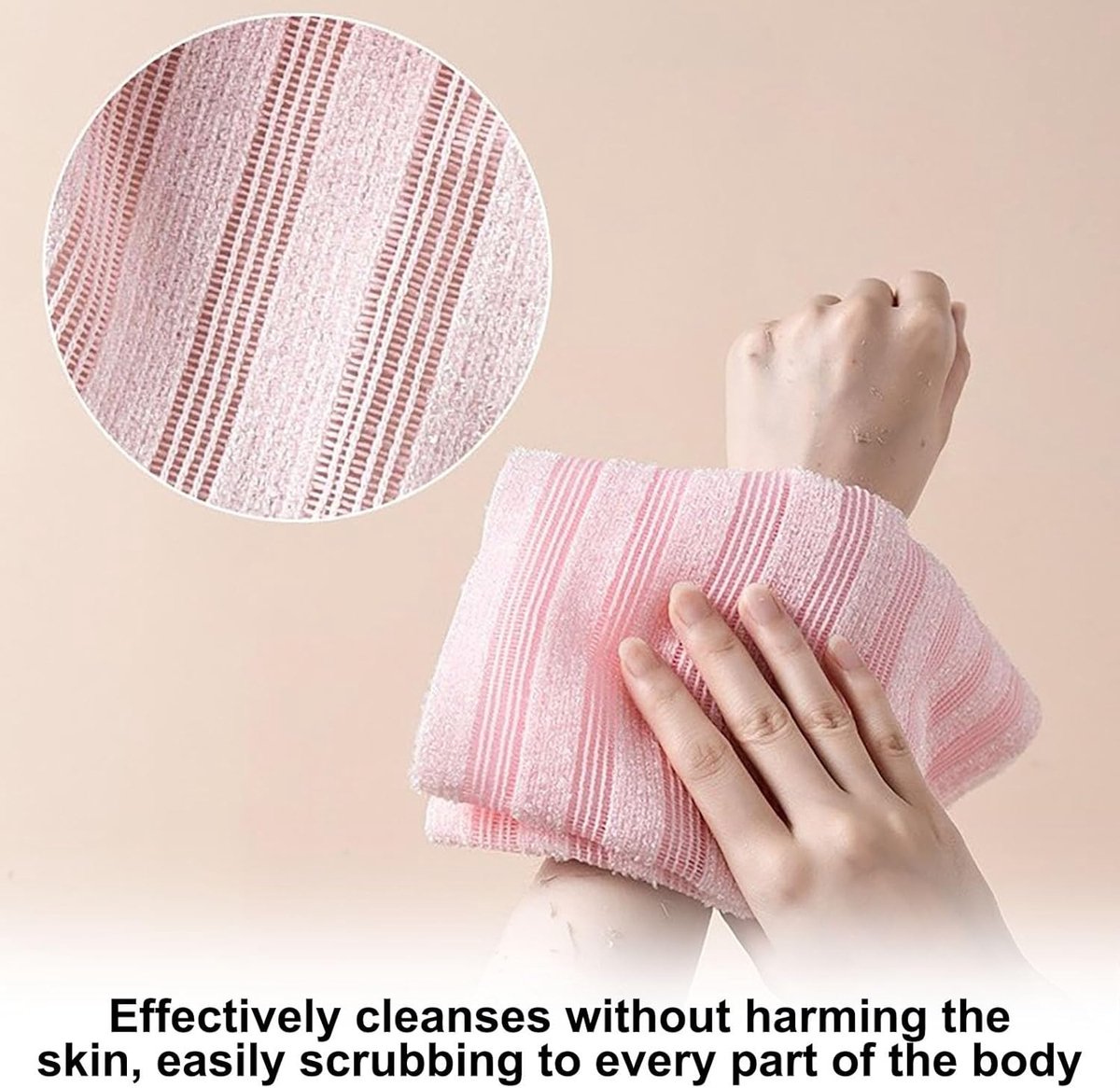 Back Scrubber Set | 2-Piece Exfoliating Shower Towel | Extra Long Exfoliating Washcloth for Men and Women - Scrub Cloth for Body Cleansing and Massage (Pink) — image 6