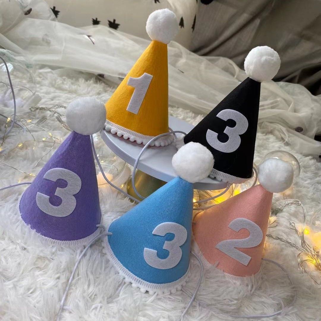 Birthday Hat Baby Felt Party Prop Chun Yue Purple 3 weeks 0-10 weeks can take โ image 4