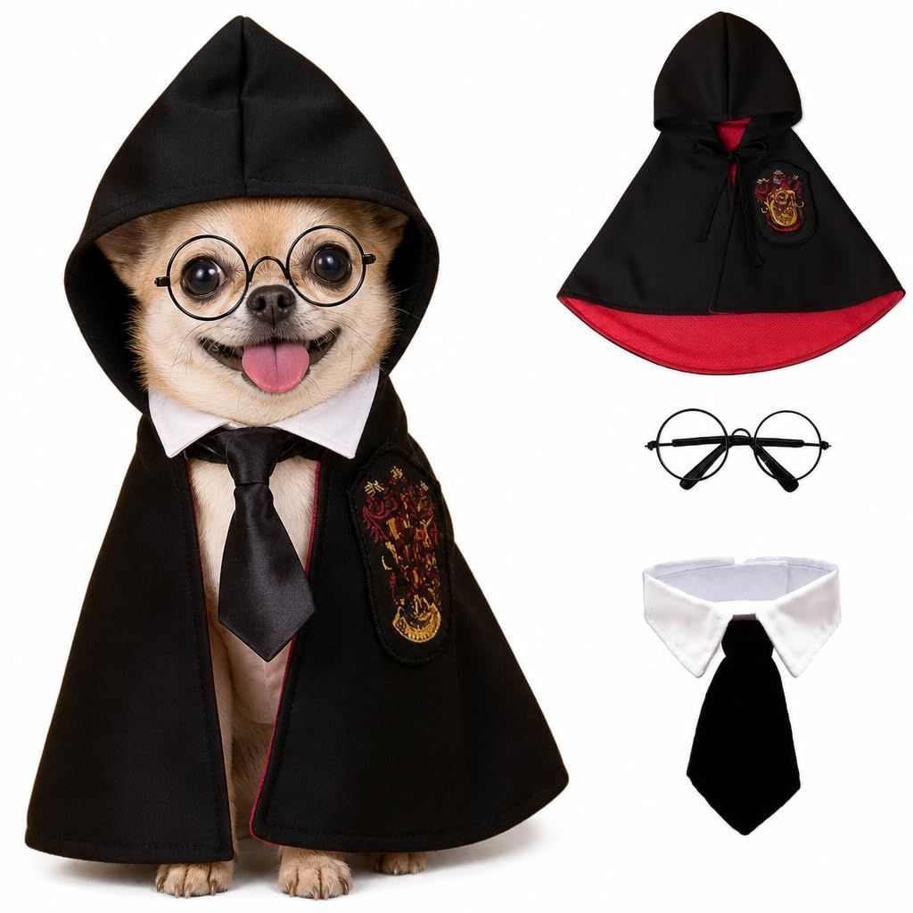 Halloween Pet Costume Dog Wizard Costume Cat Wizard Costume Pet Cosplay Pet - Black-Red - Size M