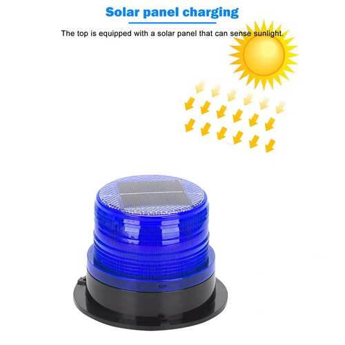 Solar Powered LED Flashing Beacon Light, 12-24V Amber Emergency Magnetic Warning Blue โ image 3