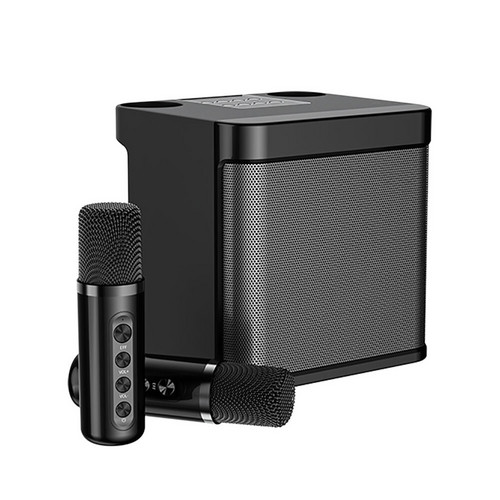 Black Karaoke Machine with 2 Wireless Microphones Bluetooth-Compatible 5.0 for Parties — image 3
