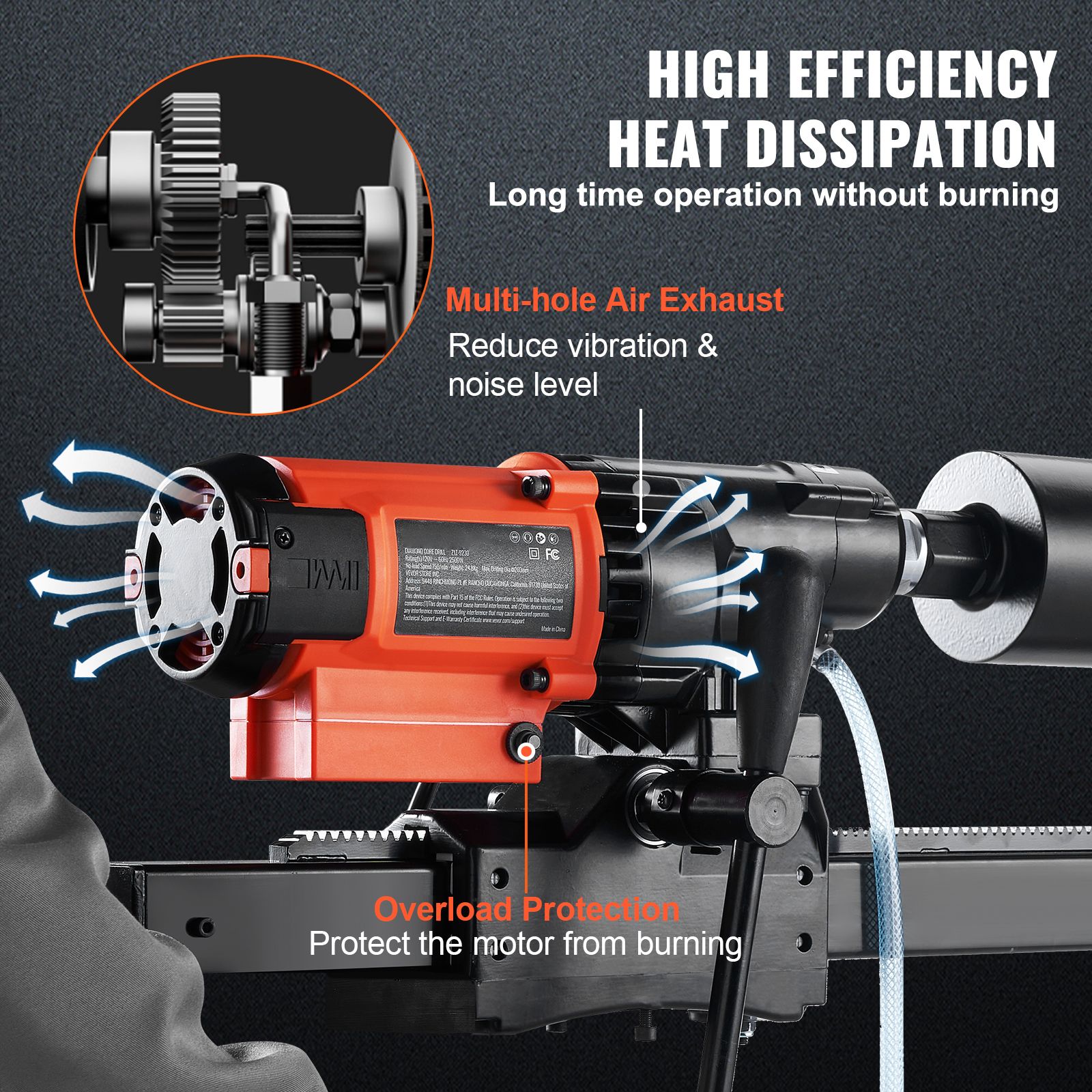 Diamond Core Drilling Machine, 8in Wet&Dry Concrete Core Drill Rig with Stand, 750RPM Speed & 1-1/4" 5/8" Thread & Lifting Handle, 8in Drilling Diameter for — image 5