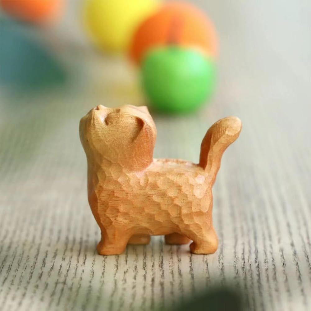 Carved Wooden Model Handmade Cute Cat — image 3