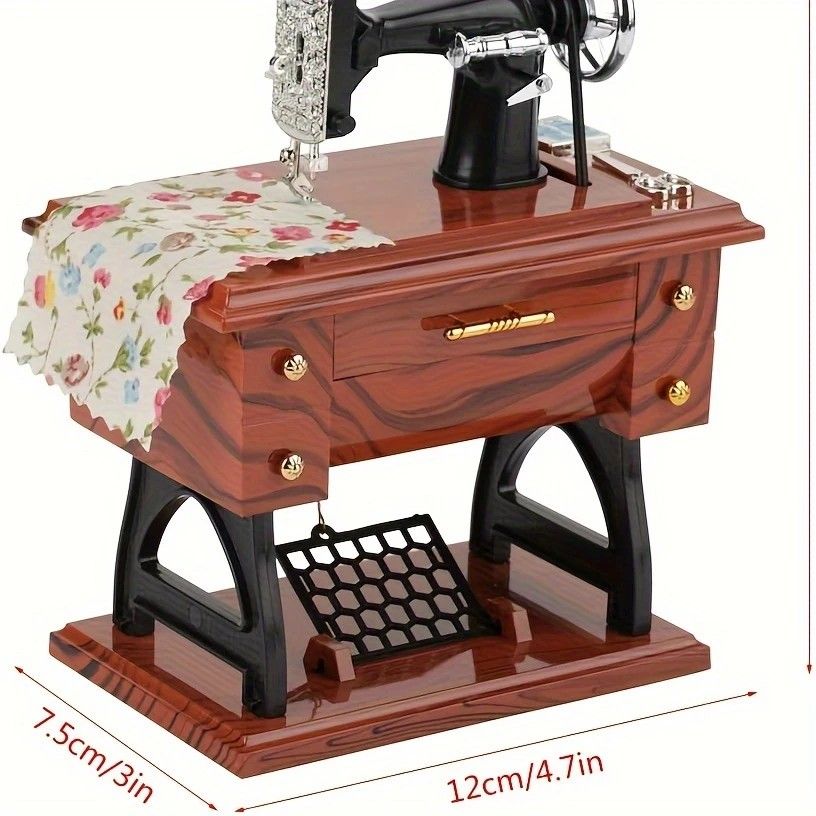 Vintage Sewing Machine Music Box – Winding Out Melodies of Time, Preserving Memories of the Years — image 3