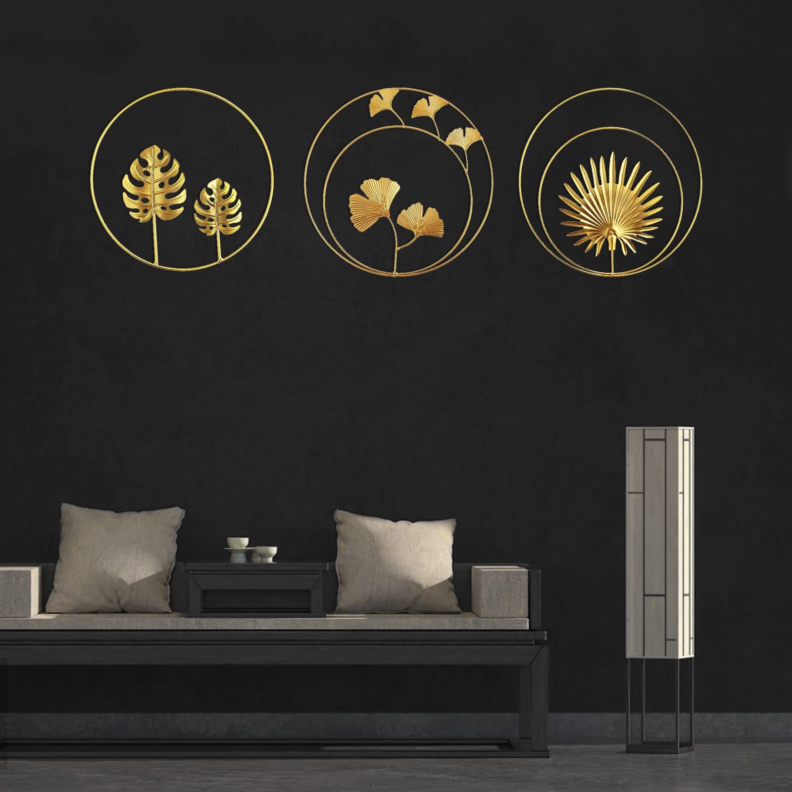 3 PCS Gold Wall Decor, 11inch Gold Metal Wall Art Decor Gold Ginkgo Maple Leaf Wall Decor for Bedroom, Easy Installation Great — image 4