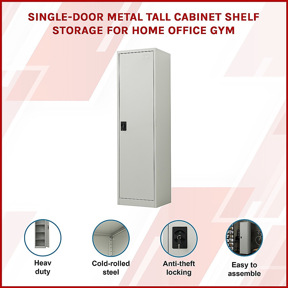 Single-Door Metal Tall Cabinet Shelf Storage for Home Office Gym โ image 3
