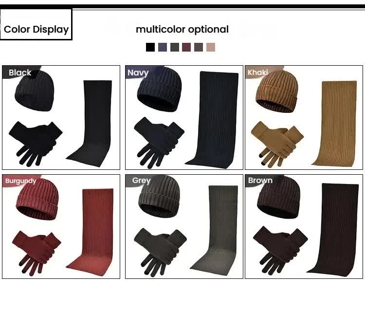 Light Grey Men's 3-Piece Winter Warm Ribbed Knit Beanie Hat Scarf and Gloves Set โ image 2