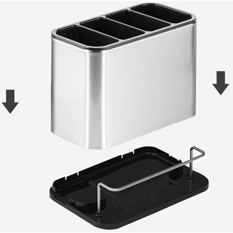 Cutlery Drainer, Fork Spoon Organizer Rack With 4 Compartments With Drainer, For Knife And Fork, Spoon, Sink Drying — image 3
