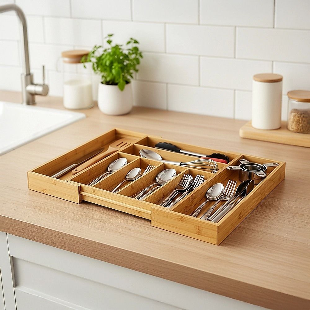 Extendable Cutlery Tray Drawer Organiser – 6 to 8 Compartment Kitchen Utensil Storage Solution — image 5