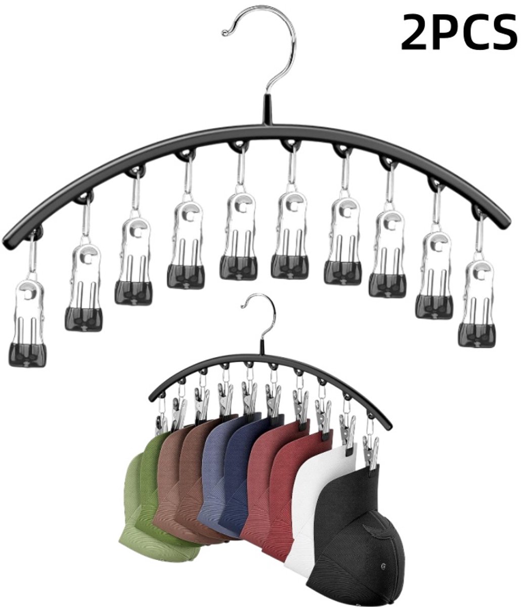 2 pieces - Hat rack - clothes rack - sock clip - hat rack for the wardrobe - storage accessories - suitable for drying clothes, socks and hats - black - 37*23