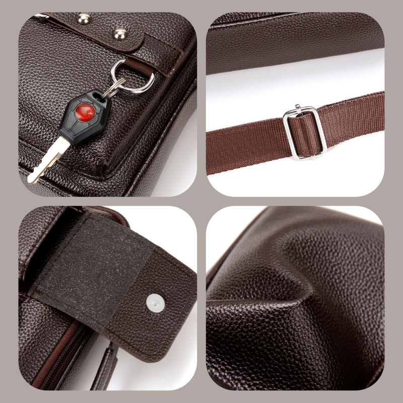 Black lychee pattern Men's Crossbody Shoulder Bag - Premium PU Leather Business & Commute Sling Bag — image 3