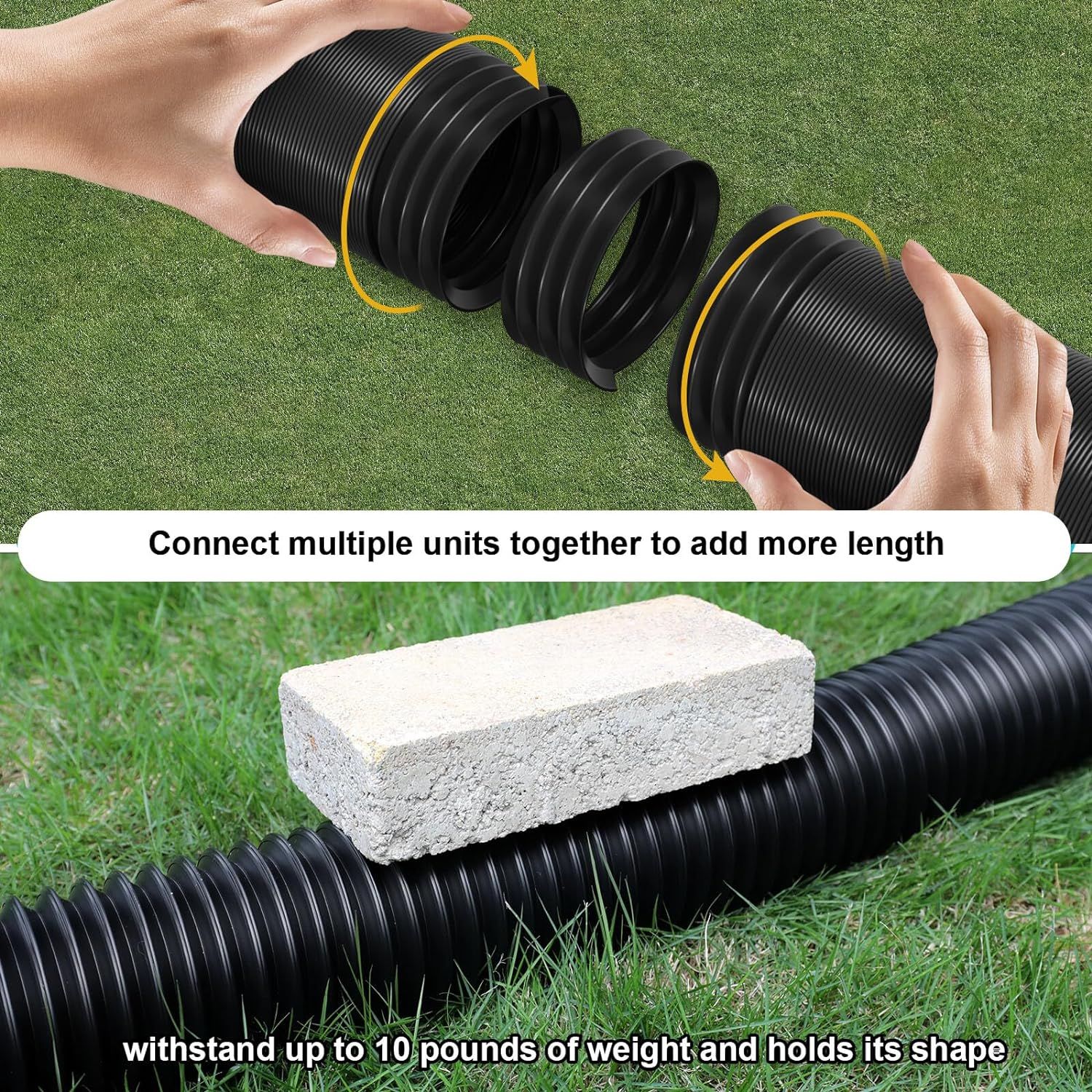 2 Pack Rain Gutter Downspout Extensions, Flexible Downspout Extender Extendable Pipes for Rain Water Drainage, (Black) — image 2