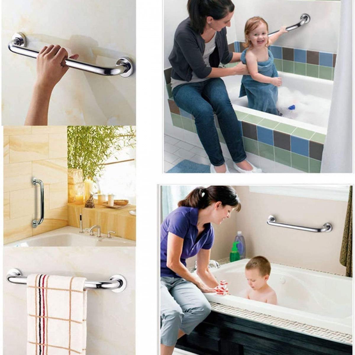 Wall Grab Bar - Extra Grip - 2 Pieces - 30 Cm - Stainless Steel - Handle / Wall Grab Bar for Bathroom / Shower / Toilet - Toilet Grab Bar - Bath Grab Bar — image 3