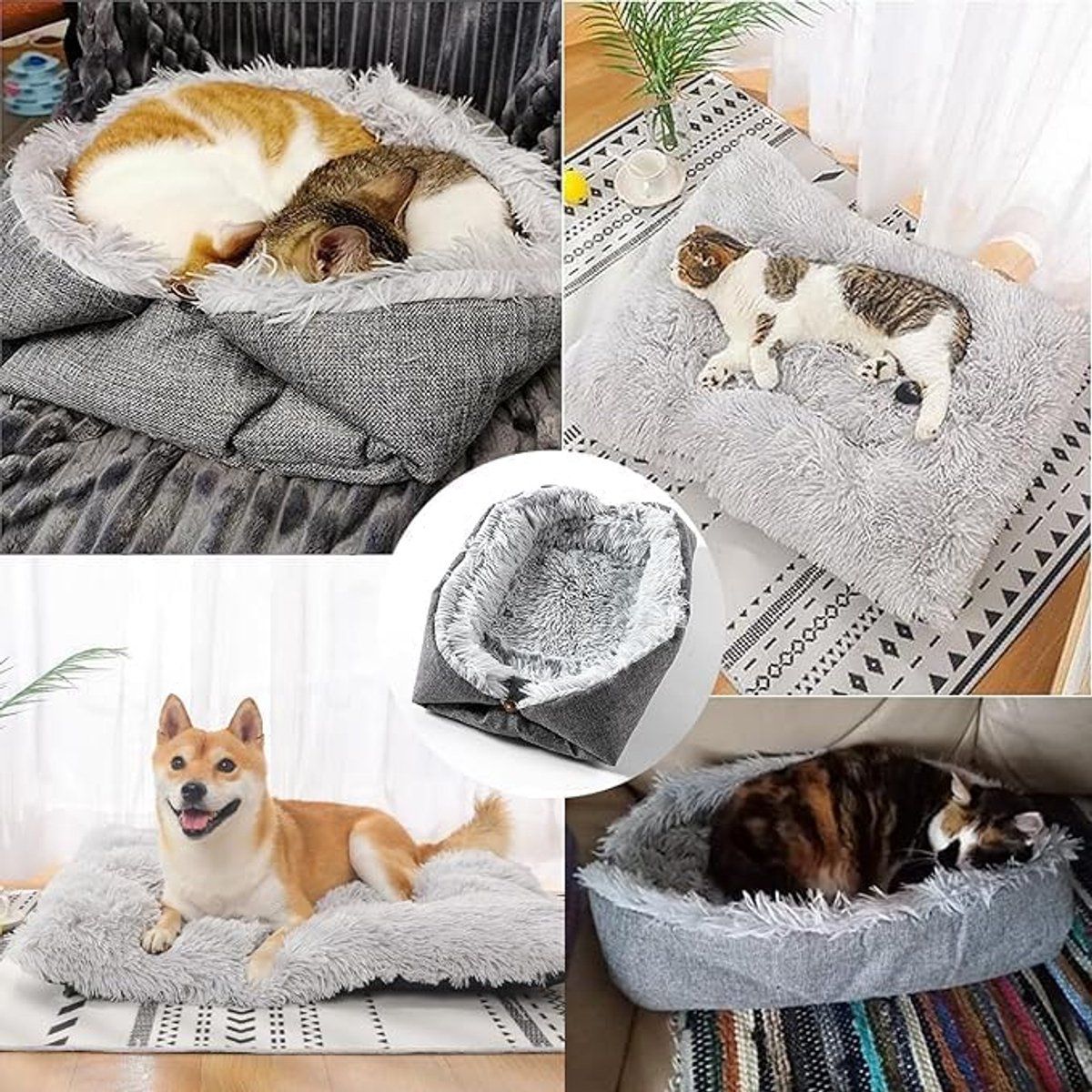 Winter Warm Pet Bed, Washable Cat Bed and Mat (2-in-1), A cozy sleeping place for cats and dogs, Thickened, 60 × 50 cm, Grey — image 5