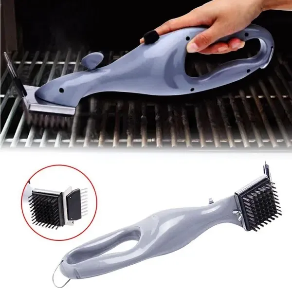 Steam Grill Cleaning Brush, 360-Degree Stainless Steel Bristle Cleaner for BBQ Grates, Gas and Charcoal Grills, Grey