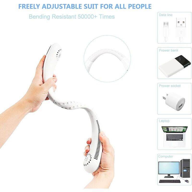 Portable Neck Fan, Usb Neck Fan With 1200Mah Battery, Bladeless Hands-Free Fan, 3 Speeds, 360° Adjustable Quiet Fan For — image 2