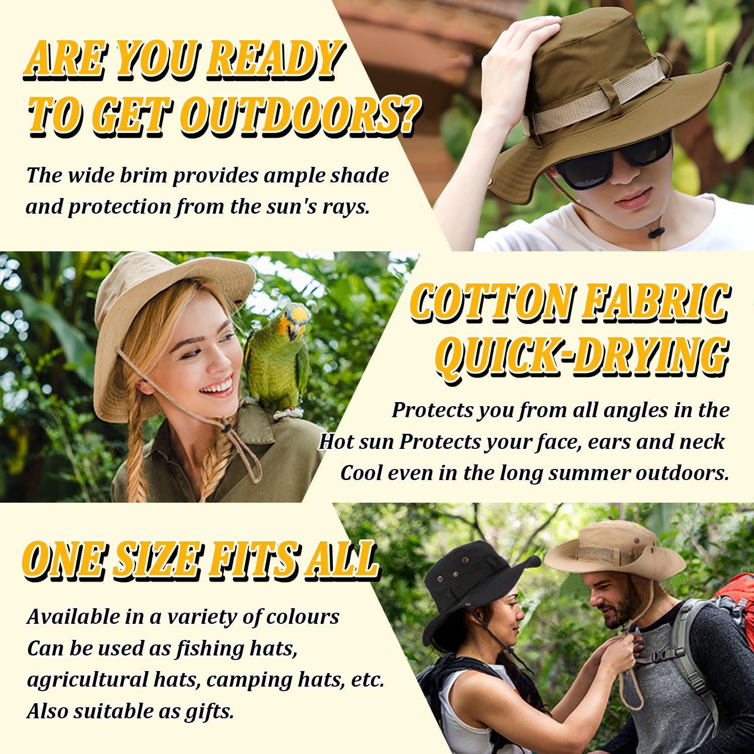 Fishing Hat, Wide Brim Breathable Sun Boonie Hat Safari Hiking Hats Beach Bucket Cap for Men Women — image 6