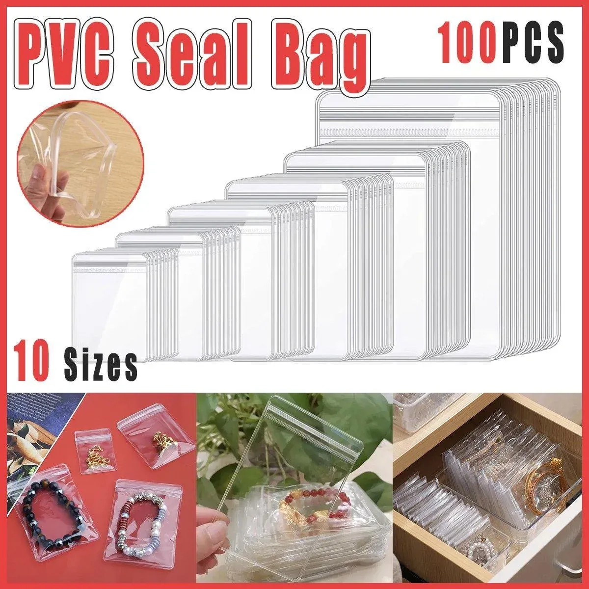 100pcs PVC Self-Sealing Jewelry Bags Anti-Oxidation Storage Dustproof Bags - 13*13cm โ image 2