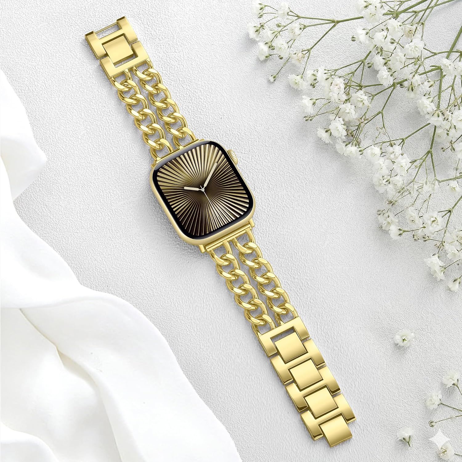 Gold Band Compatible with Apple Watch Bands for Women 40mm 42mm 38mm 41mm 44mm 45mm 46mm, Adjustable Metal Chain Link Bracelet Accessories for iWatch โ image 5