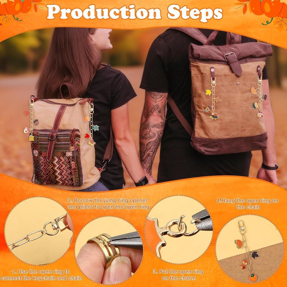 Autumn keychain making set - 60 autumn charms & 12 clips - plus accessories — image 5