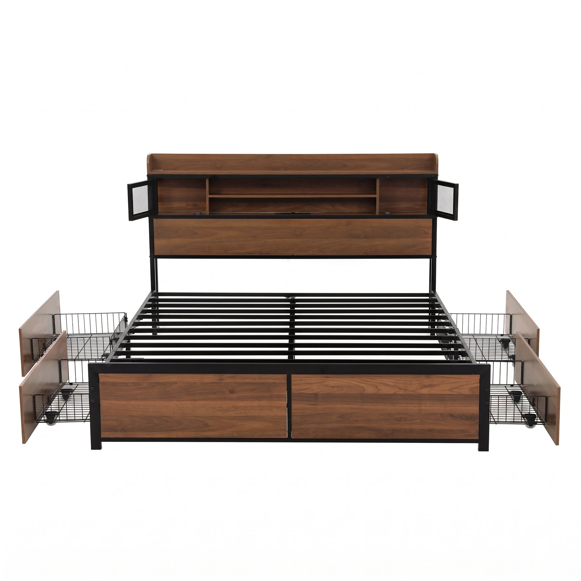 Artiss Queen Bed Frame with Charging Station 4 Drawers Storage Oak โ image 2