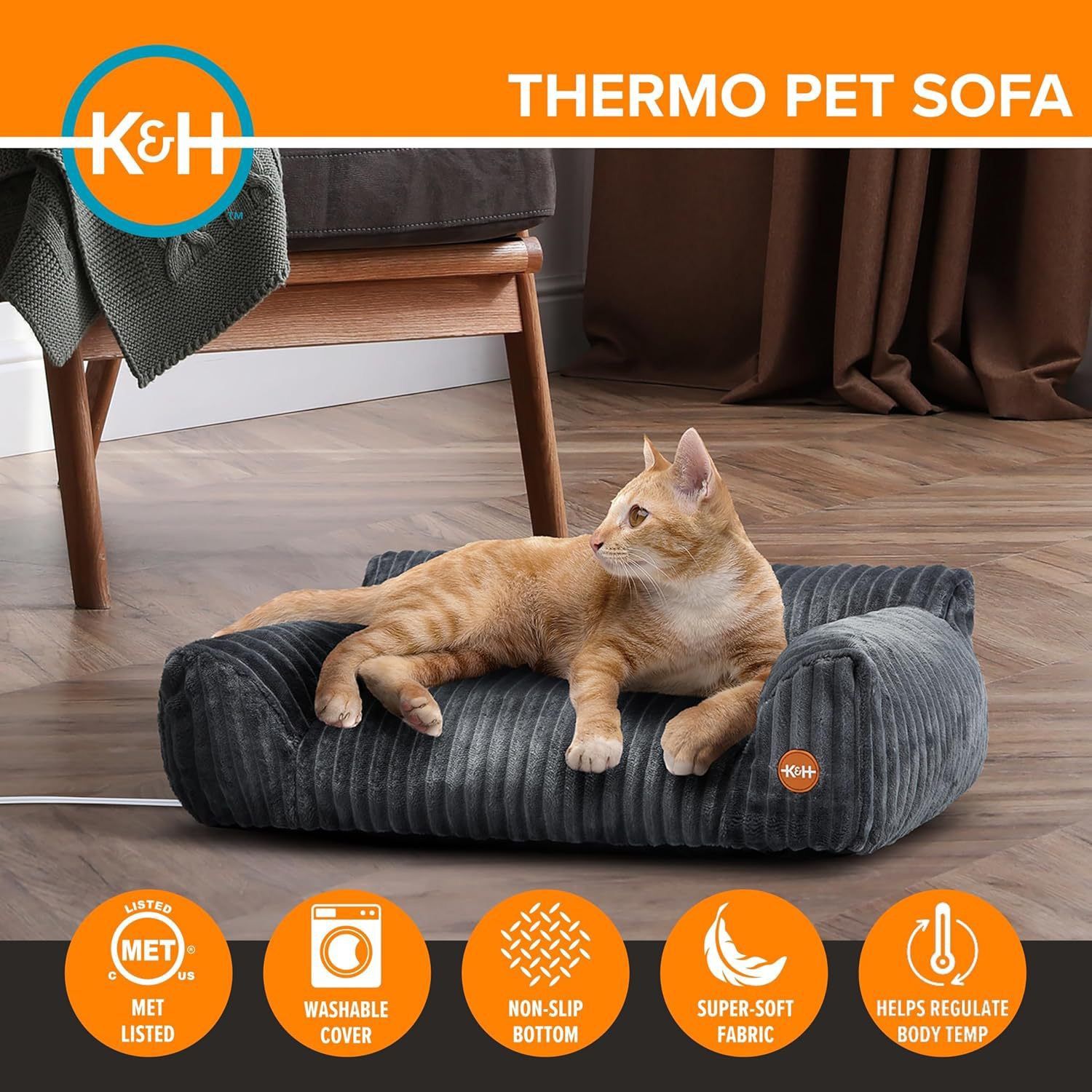 Plush Corduroy Pet Sofa Bed with Removable Heating Pad, Orthopedic Foam Support & Machine-Washable Cover – The Ultimate Cozy Retreat for Cats and — image 3