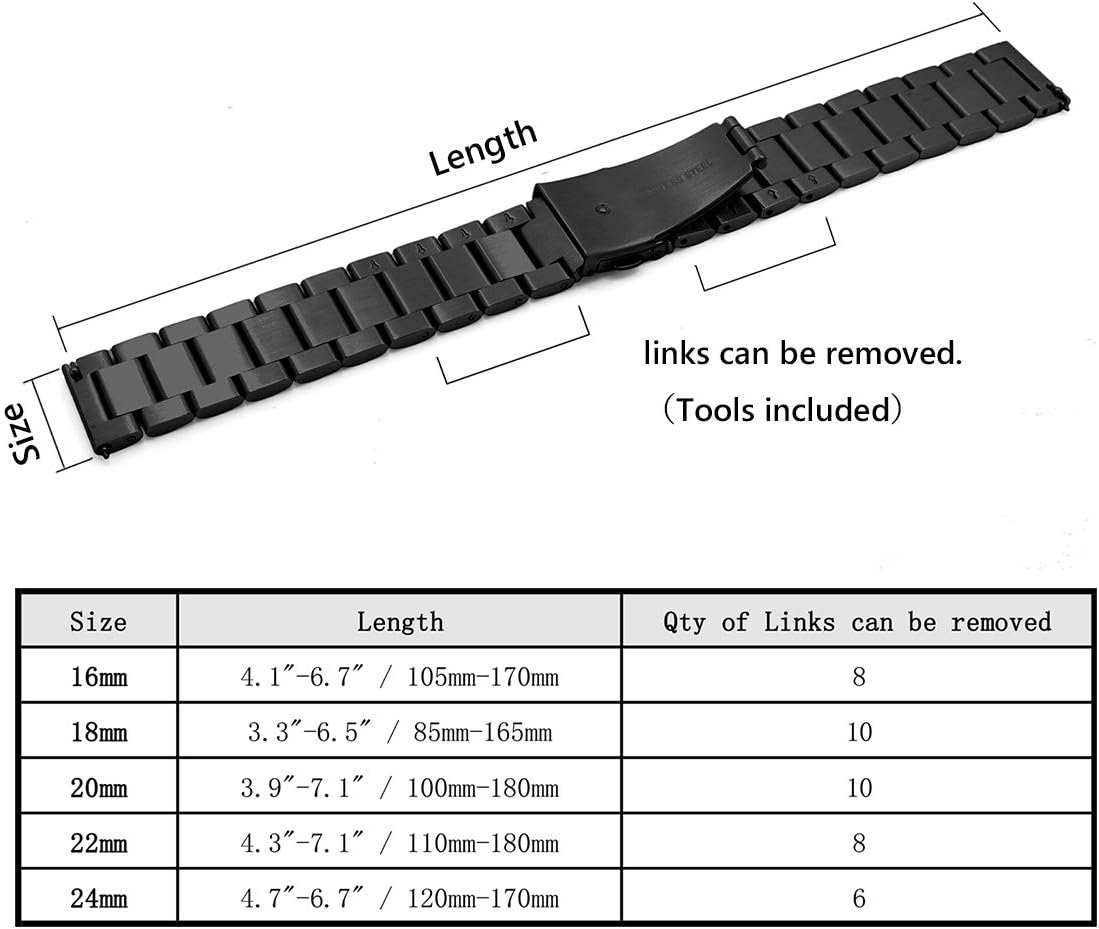 Quick Release Watch Strap,16mm 18mm 20mm 22mm 24mm Premium Solid Stainless Steel Watch Band Replacement โ image 4