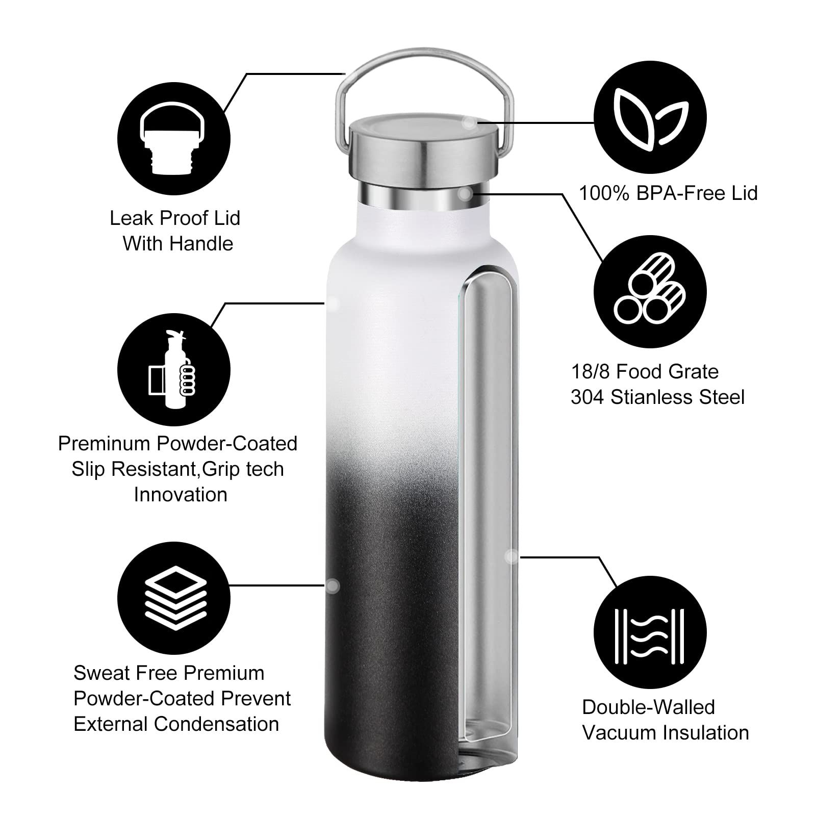 Stainless Steel Water Bottles,600ml Vacuum Insulated Double Wall Travel Bottle with Leak Proof Lid of Handle โ image 3