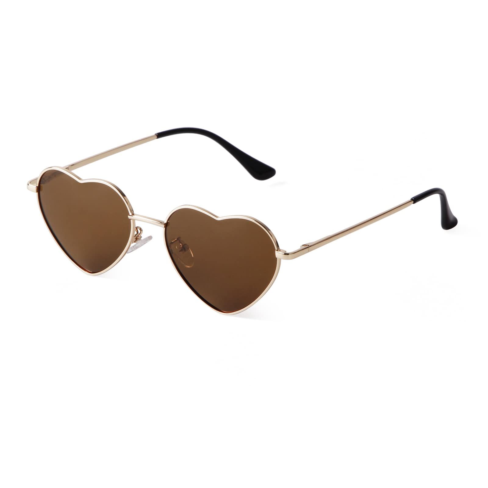 Retro Heart Sunglasses Polarized for Women Men Heart Shaped Glasses Metal Frame Spring Hinge Heart Sunglasses