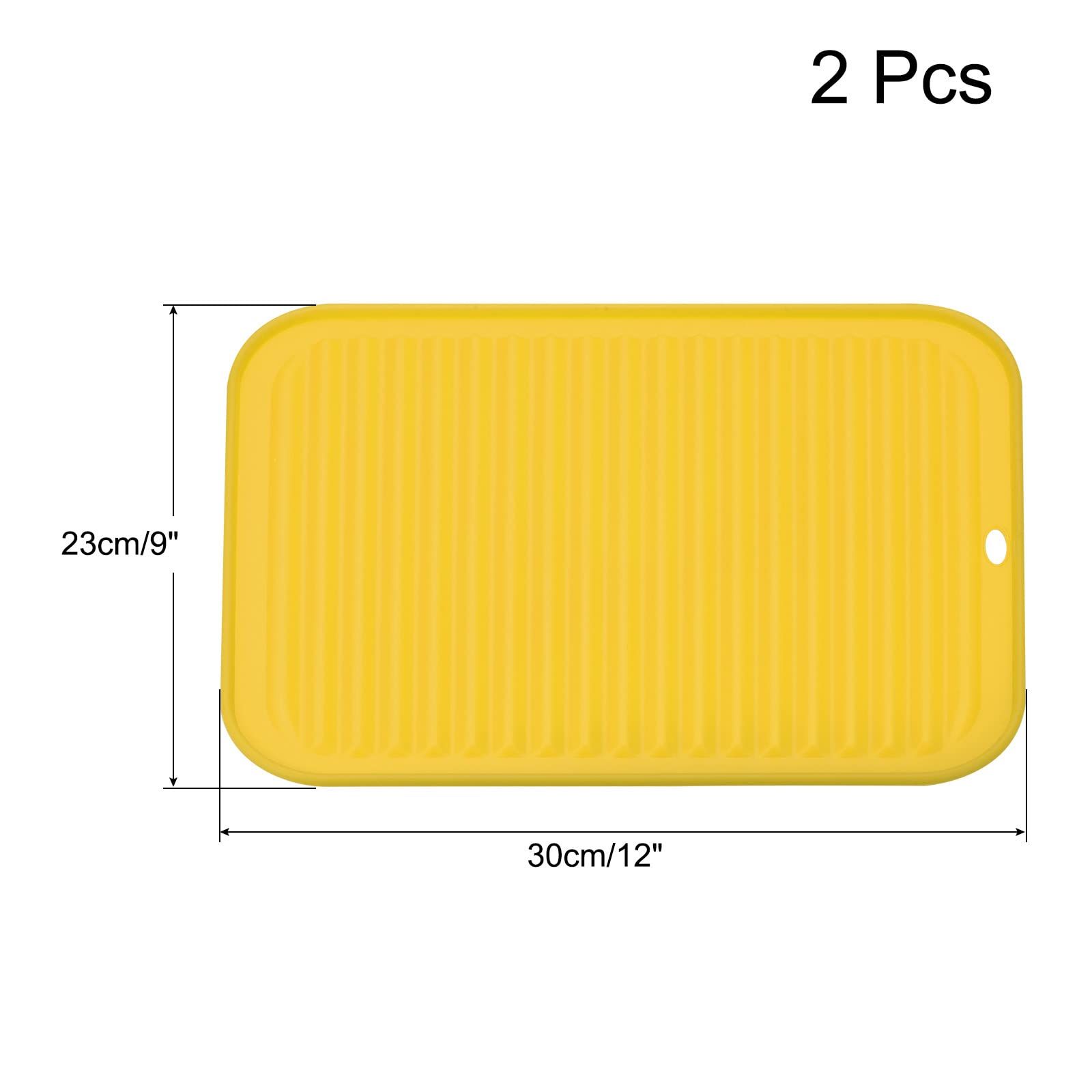 Dish Drying Mat Set, 2 Pcs 12" x 9" Silicone Sink Drain Pad Heat Resistant Suitable for Kitchen Counter, Fridge, Drawer - Yellow β image 2