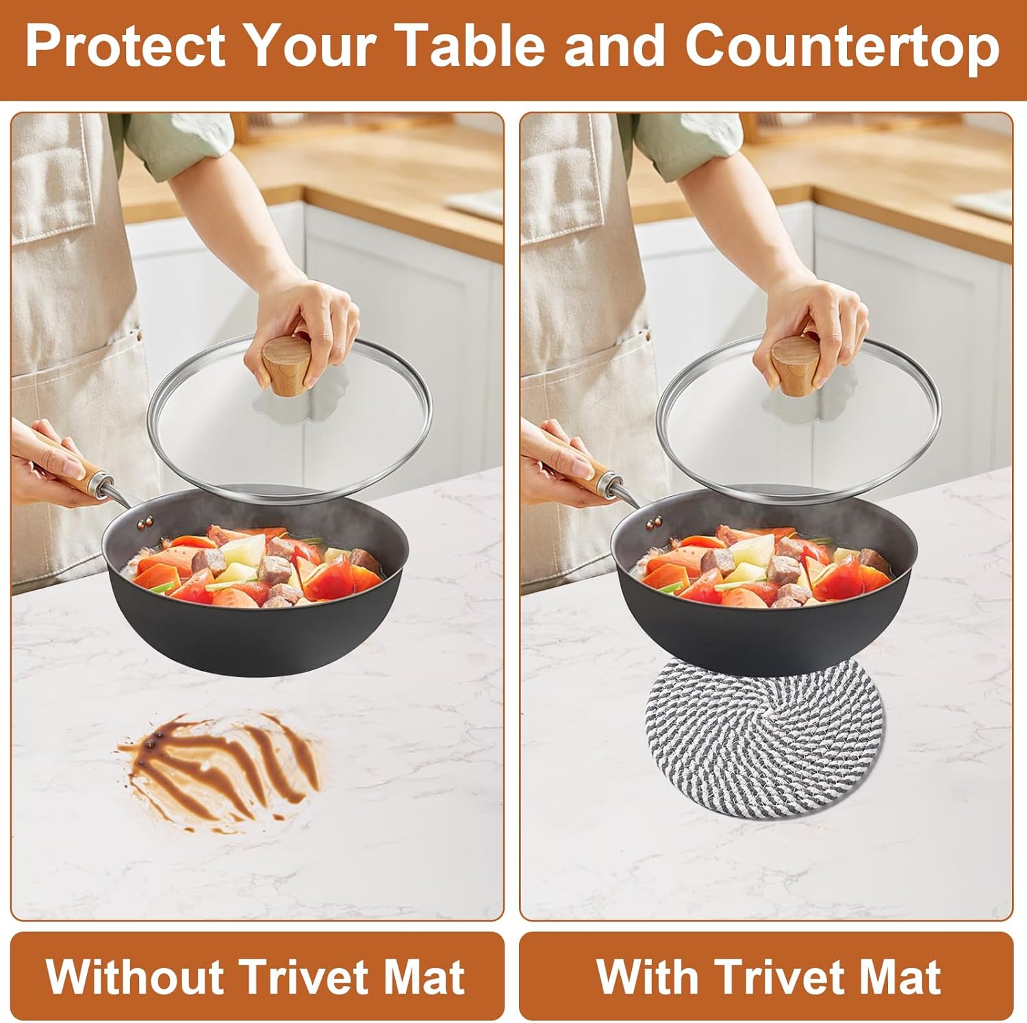 7 Inch Trivets for Hot Dishes, Pots and Pans, 5 Heat Resistant Pot Holders for Kitchen, Home Essentials, Hot Pads for Countertop and Table, Farmhouse Decor โ image 6