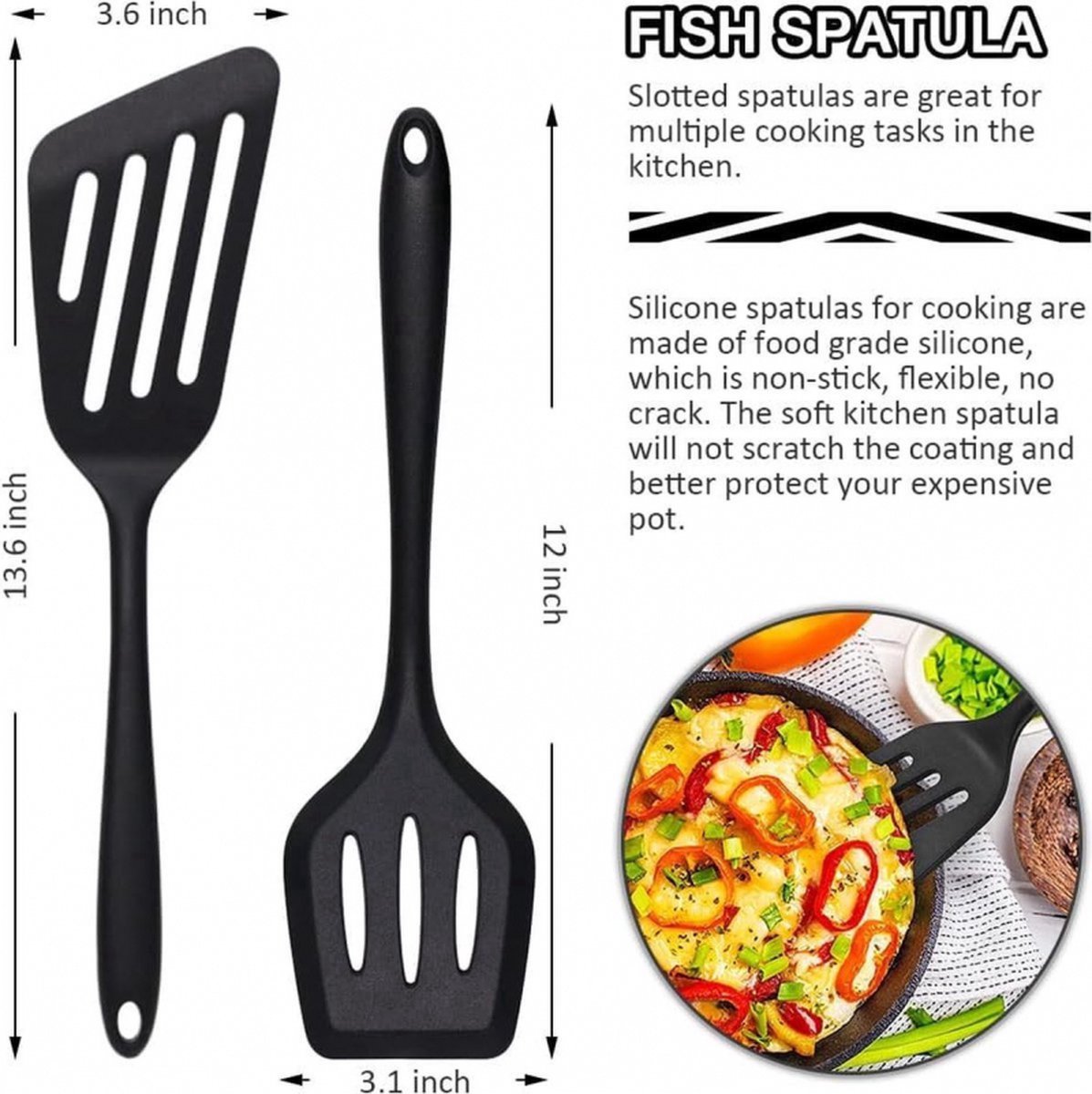 Spatulas - 3 pieces - Spatula Silicone - BPA free - Non-stick coating Silicone Cooking Utensil Set, Slotted spatula, heat resistant spatula, fish spatula — image 6