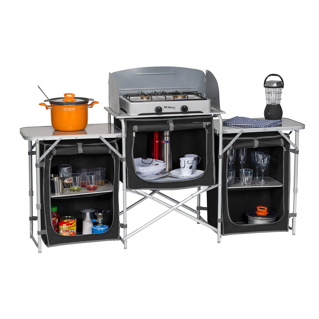 Deluxe Aluminium Foldable Camping Kitchen Picnic Cupboard Bench Table Windshield โ image 3