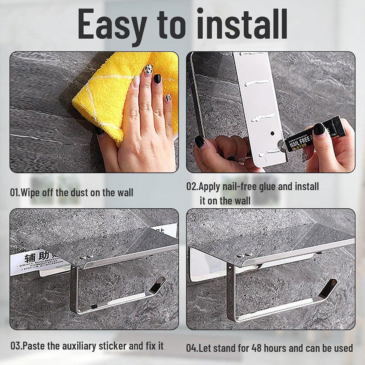 304 Stainless Steel Toilet Paper Holder Non-perforated Roll with Phone Rack - Black โ image 5