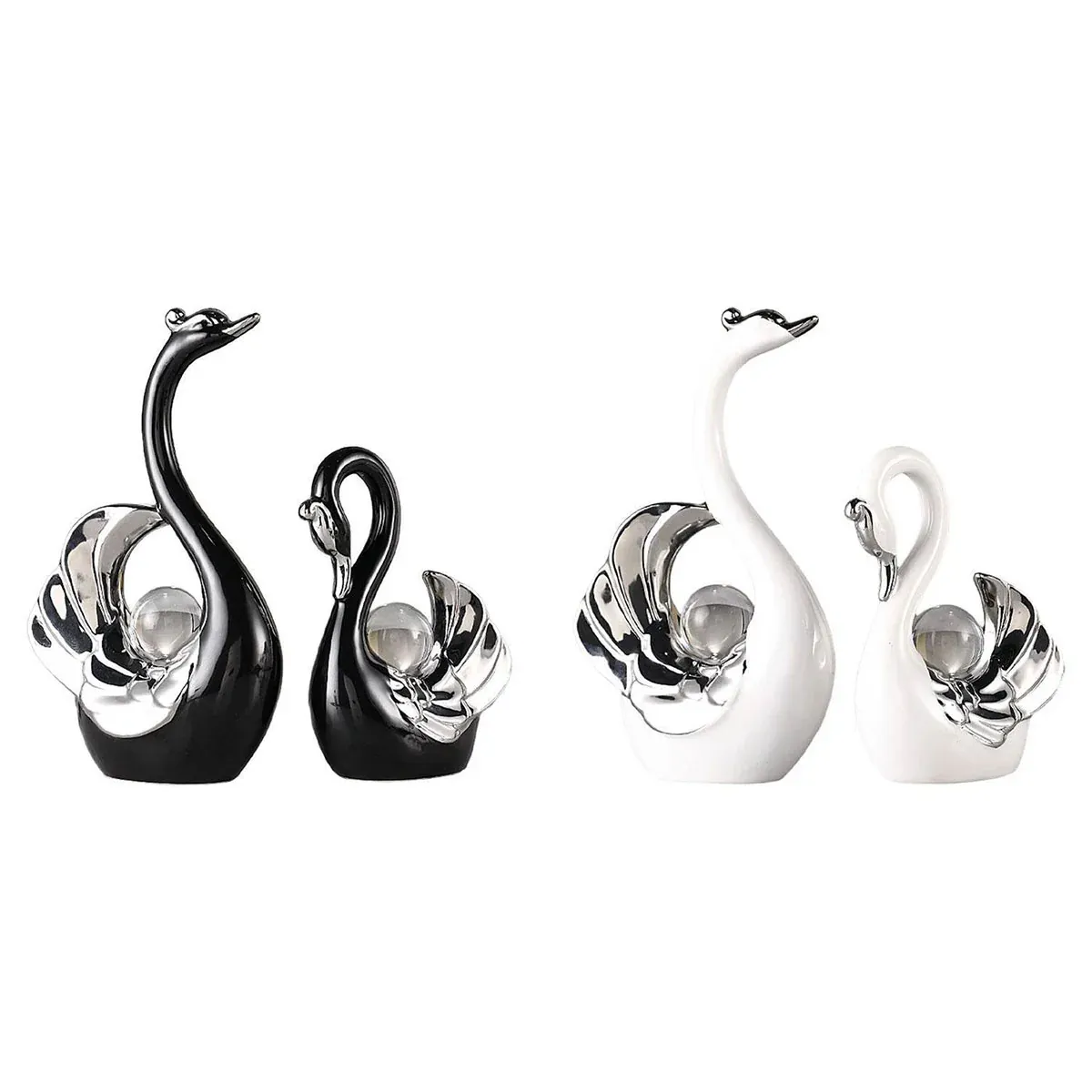 Swan Ceramic Tabletop Ornament Set Home Decor Figurine Gift Room Decoration Art - Black — image 3