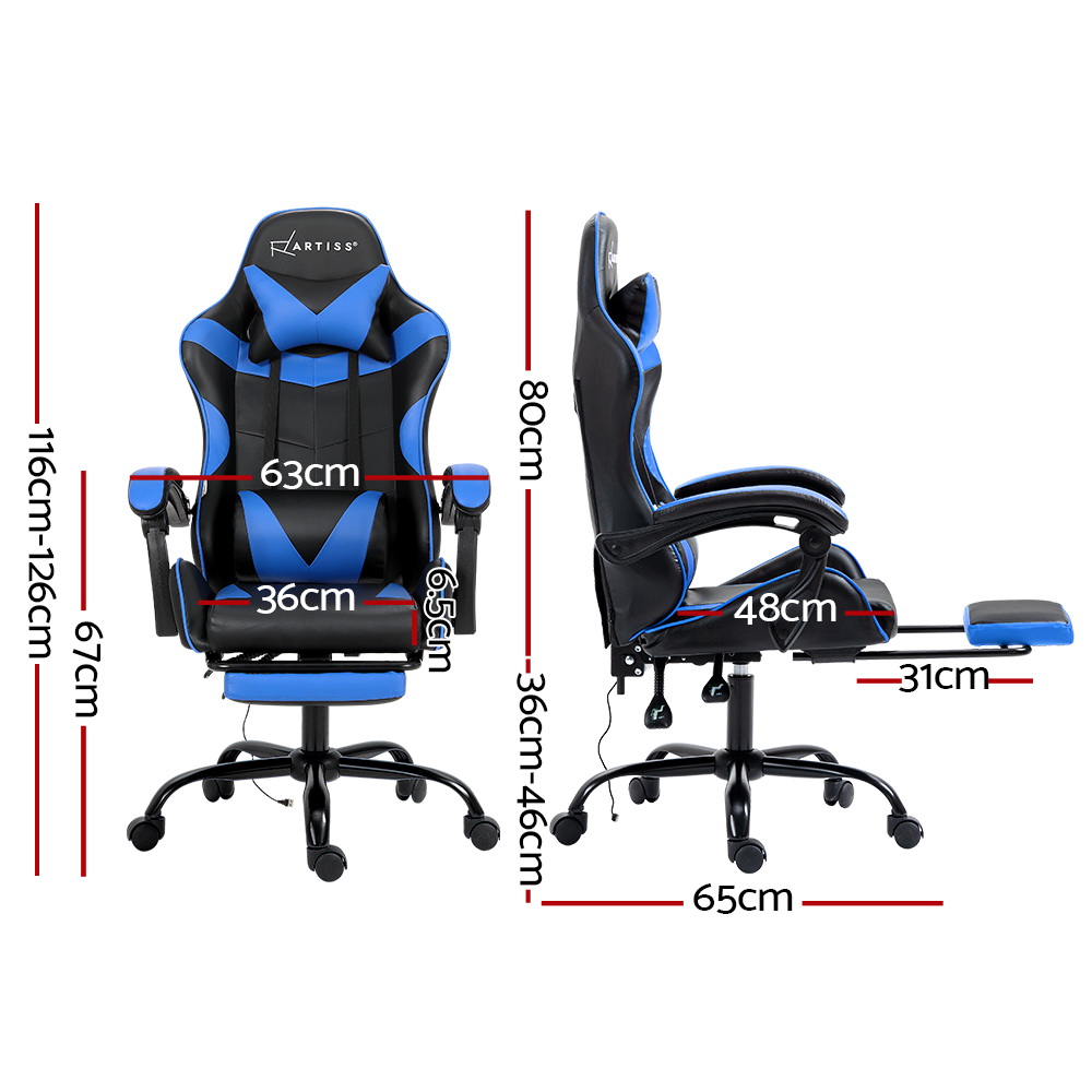 Artiss 2 Point Massage Gaming Office Chair Footrest Blue โ image 2