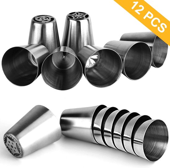 set of 27 cake decorating tips - 12 flower-shaped tips - cake decorating tip set - baking supplies for cookies and cupcakes - 2 leaf-shaped tips - 2 adapters — image 4
