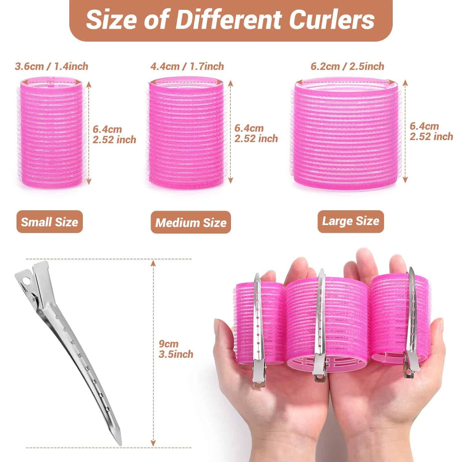 Pink 50-Piece Professional Hair Roller Set - Multi-Size Self-Grip Velcro Rollers with Clips and Tail Comb - Complete Heatless Styling Kit for โ image 2