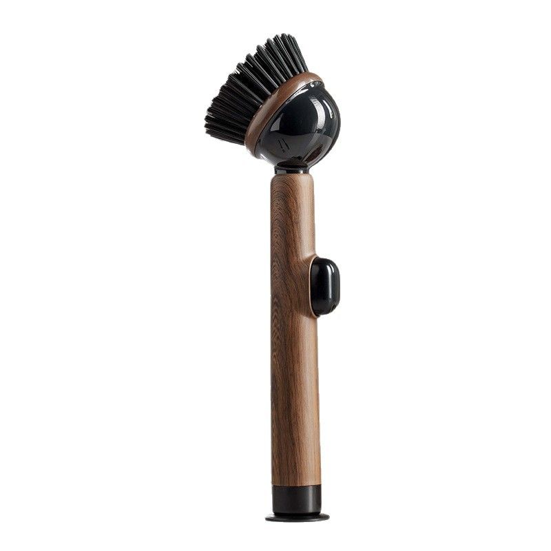 Pot Brush Wood Grain Handle Suction Cup Stand Liquid Dispensing Brush Non - Brown - Size 2PCS