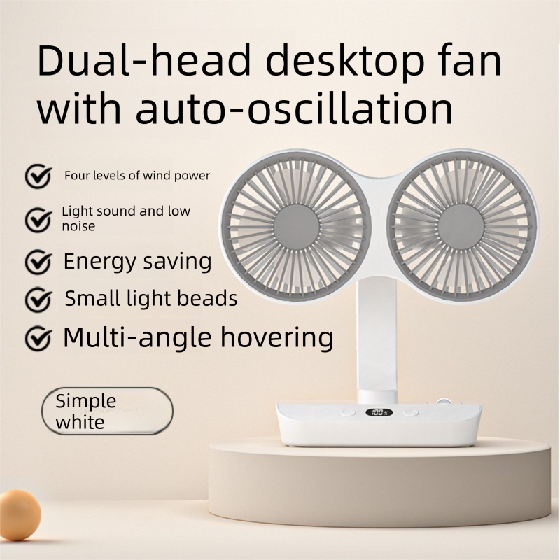 Dual-head Desktop Fan 4000mAh Rechargeable with 4 Speeds LED Display and Night Light Portable Silent Cooling Solution for Home Office and Local Travel โ image 3