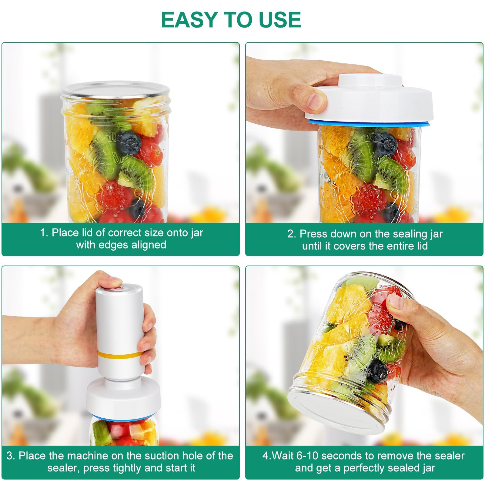 Vacuum Sealer, Electric Vacuum Sealer Kit with Wide and Regular Mouth Mason Lids, Vacuum Sealing Machine for Food Storage — image 2