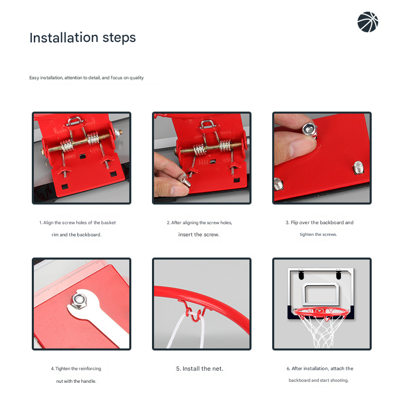 Indoor mini basketball hoop with one 14cm ball Folds flat for door mounting Spring-loaded action with detachable basket Transparent backboard Fun for โ image 4