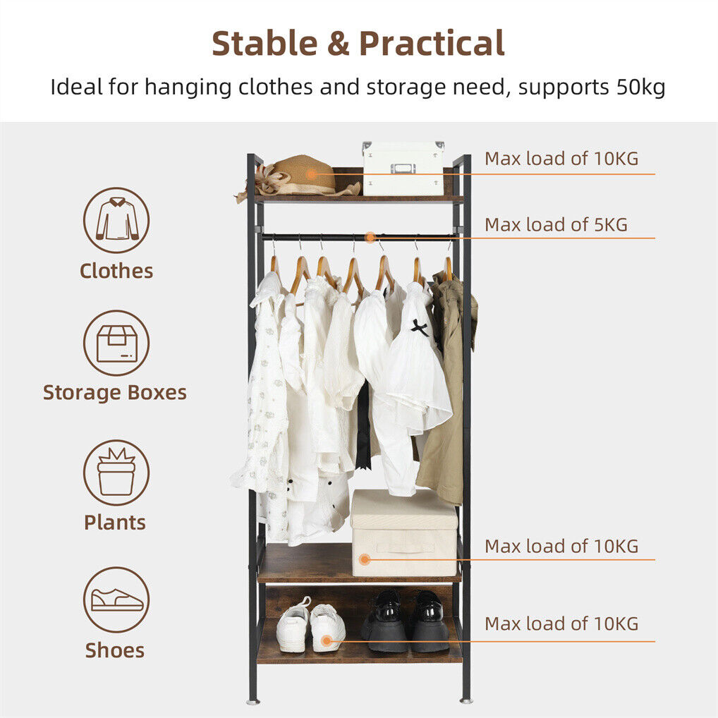 Heavy Duty Clothes Rack 3 Tiers MDF & Metal Iron Rail — image 5