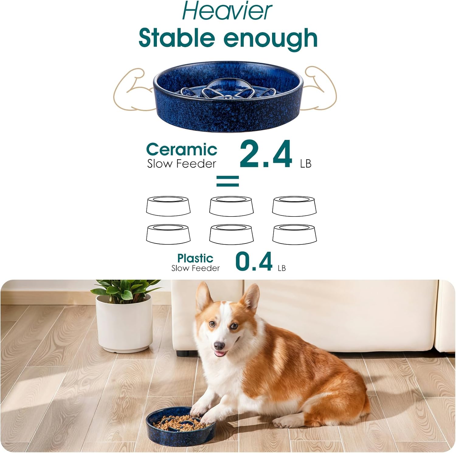 Slow Feeder Dog Bowl, 1.5 Cups Ceramic Slow Feeder for Medium Breed, Puzzle Maze Dog Food Bowl for Fast Eater, Blue — image 6