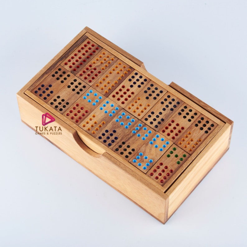 Wooden Domino Game Set Handmade Dominoes in Gift box — image 5